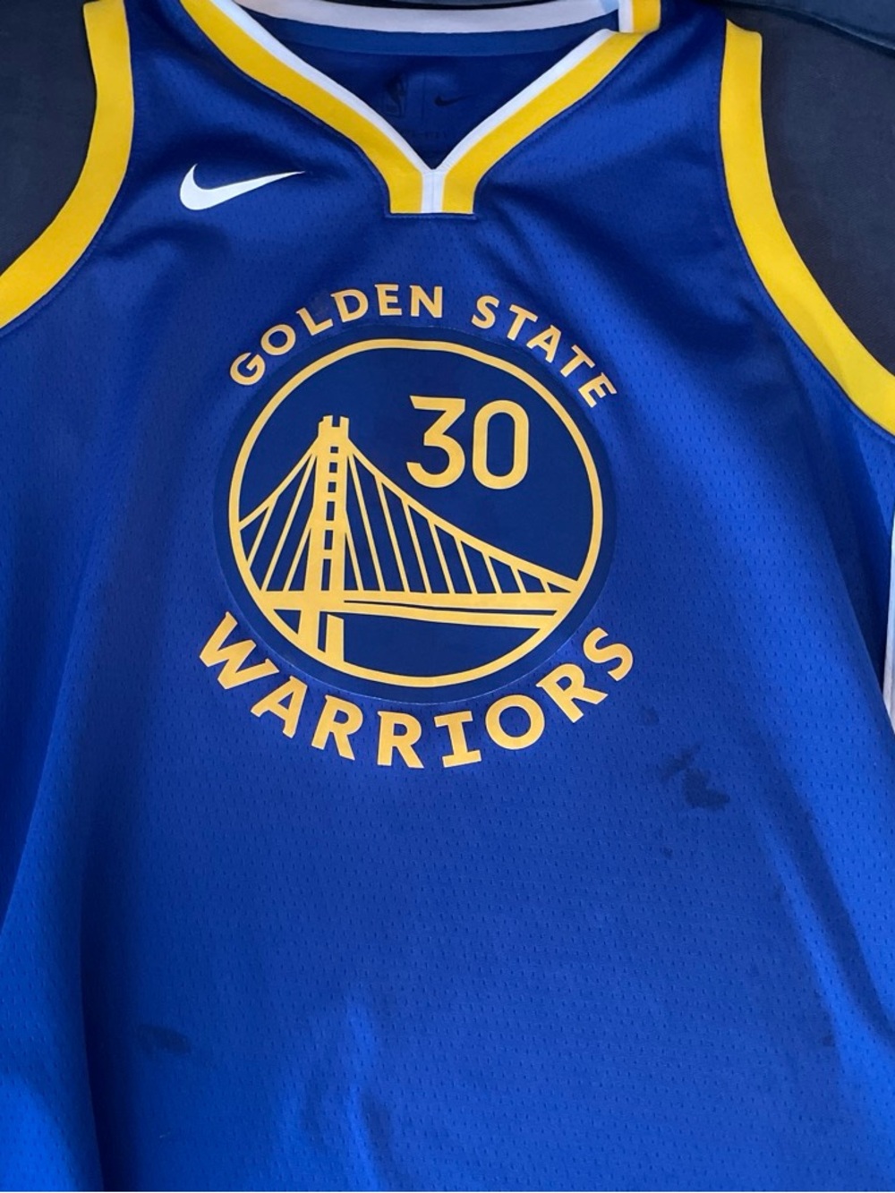 Nike Warriors Blue and Yellow Basketball Jersey with Number 30